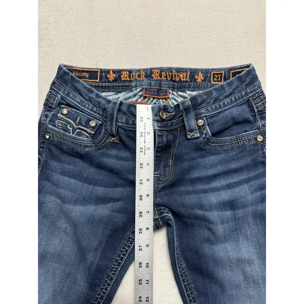 Rock Revival Women's Alivia Skinny Dark Wash Low Rise Jeans Studded Sz 27 - Image 11