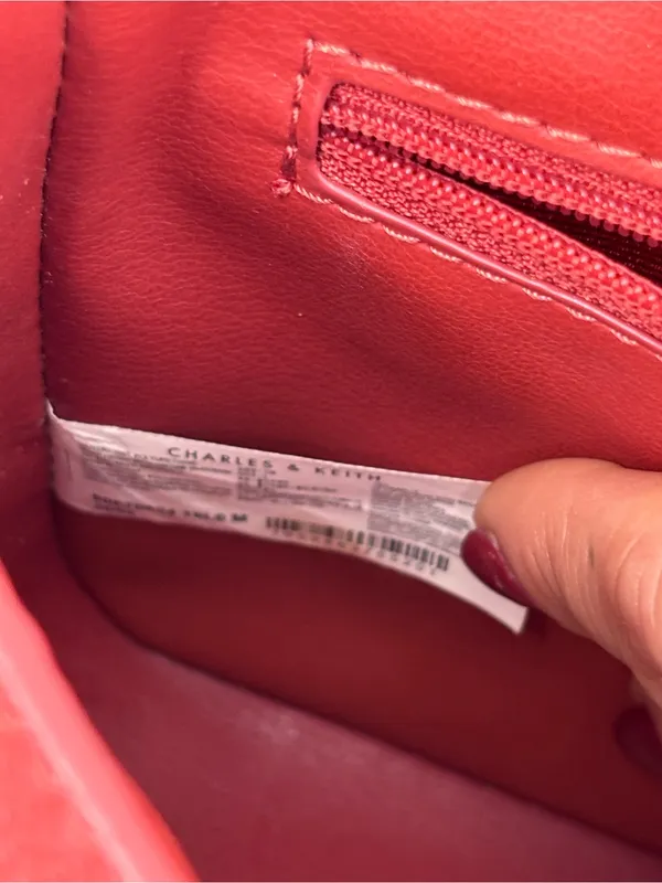 Charles & Keith Scarlet Pebbled Crossbody with Gold Chain Strap - Image 10