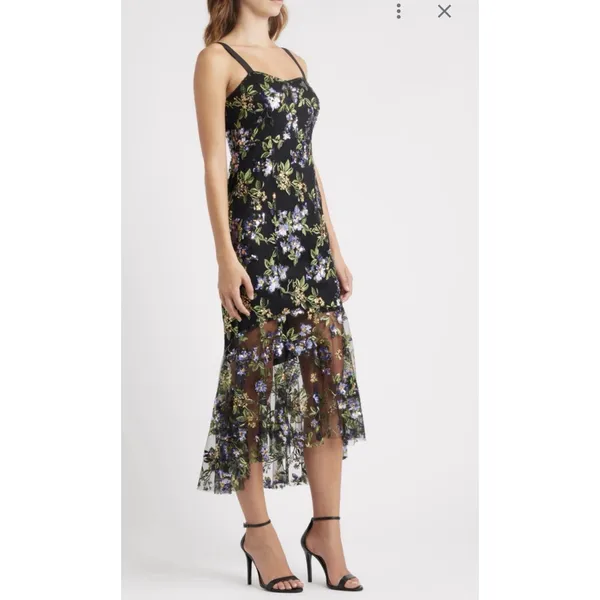 Sam Edelman Black Floral Sequence Embroidered Strapless Dress Size 4 $168 Mesh - Image 4