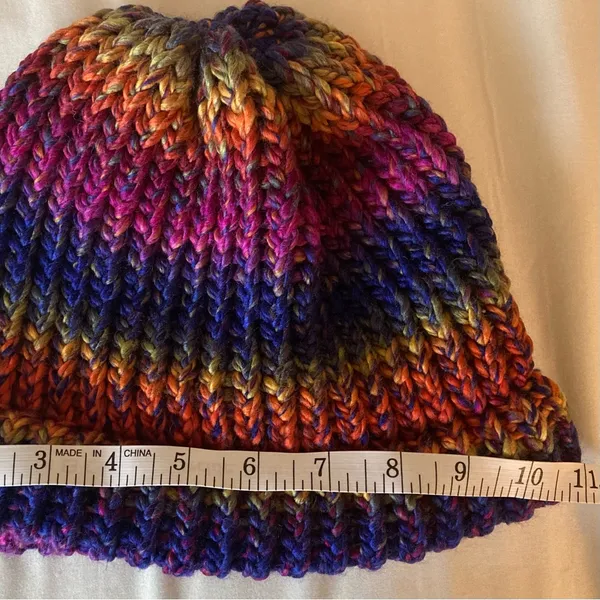 Handmade multicolor knit beanie hat for adults for winter Red - Image 6