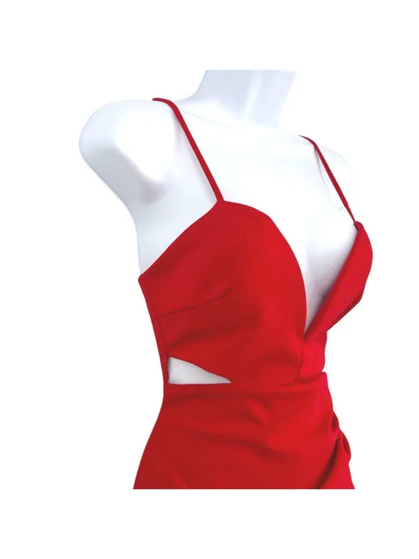 the Vintage Shop Red Plunge Cutout Bodycon Mini Dress Size Small Baddie Clubwear - Image 4