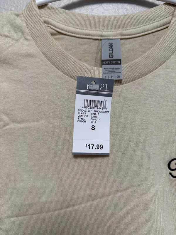 Gildan Heavy Cotton Take Care Embroidered T-Shirt Beige Tan Size S New With Tags - Image 5