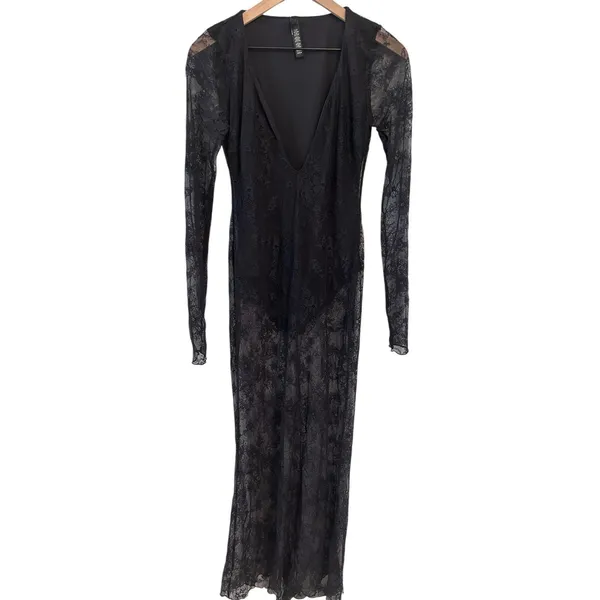 Skim Black Ultra Fine Lace Plunge Long Maxi Dress M NWOT ( SOLD OUT) - Image 4