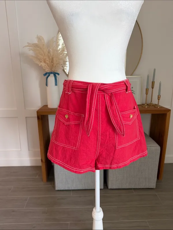 Free People Washed Tomato Red Utility Shorts Coastal Euro Summer - Image 2