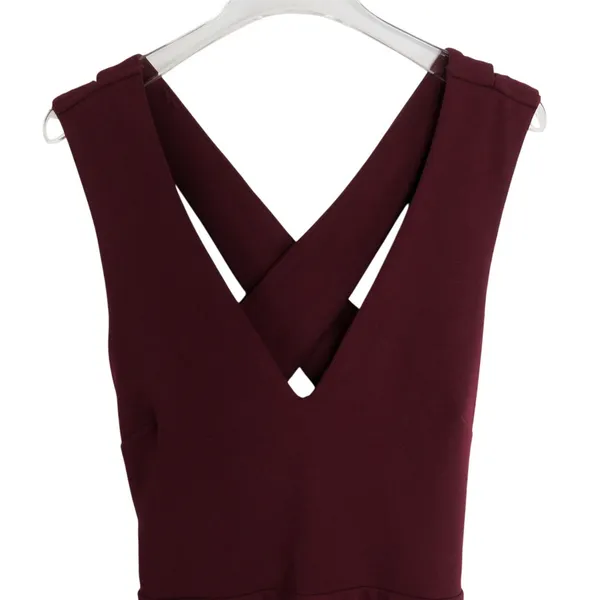 Lulus Darren Burgundy Strappy Bodycon Midi Dress Wine Red Maroon V-Neck Medium - Image 6
