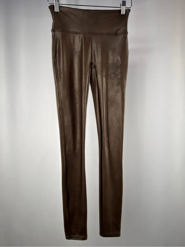 SPANX Faux Leather Leggings In Bronze Metal Size XS - Image 3