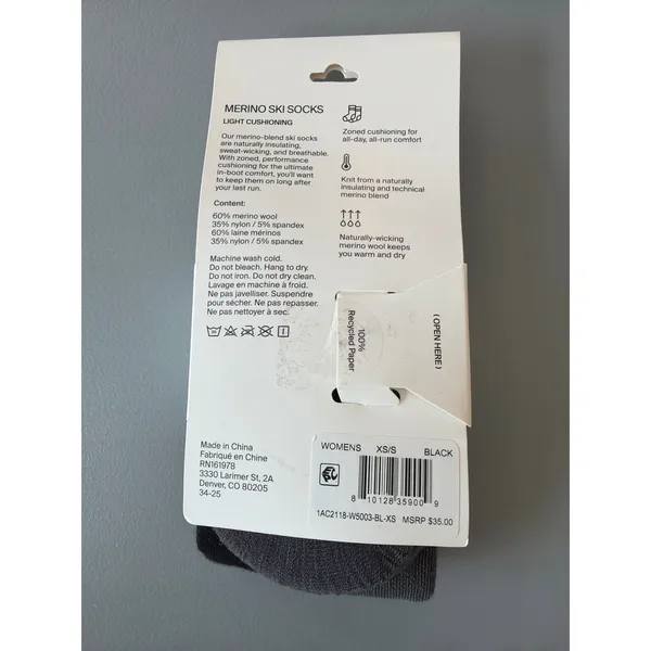 Halfdays Light Cushion Merino Ski Socks Womens XS/S 6-8 Black Grey NWT - Image 4