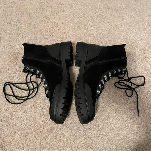 Lucky Brand Iliana Black Suede Wool Lace Up Hiker Combat Boots - Image 4