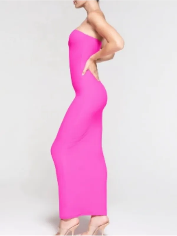 SKIMS Fits Everybody Tube Dress in a striking neon pink colorway size medium - Image 2