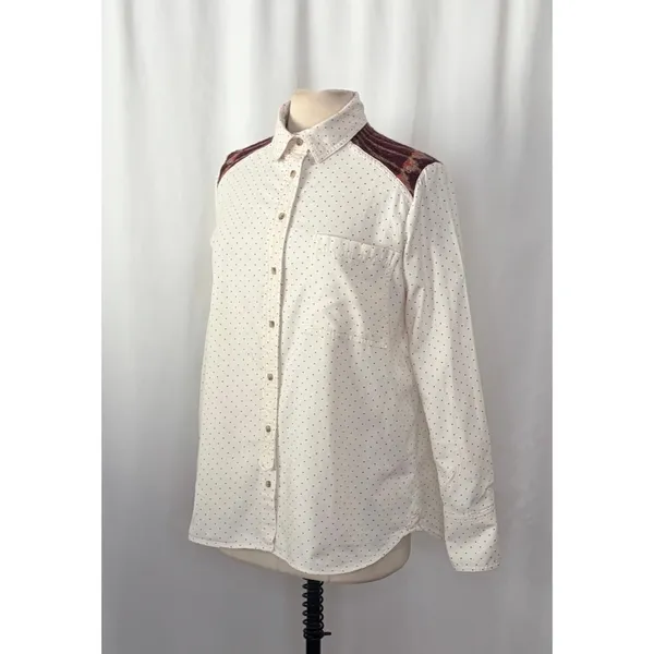 FREE PEOPLE Mixed Media Sage Buttondown Shirt Wool Western Polka Dot‎ Medium - Image 7
