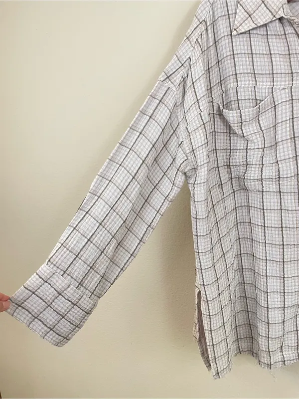 We The Free Cardiff Plaid Oversized Gauze Button Up Tunic Shirt Lilac Size Large - Image 5