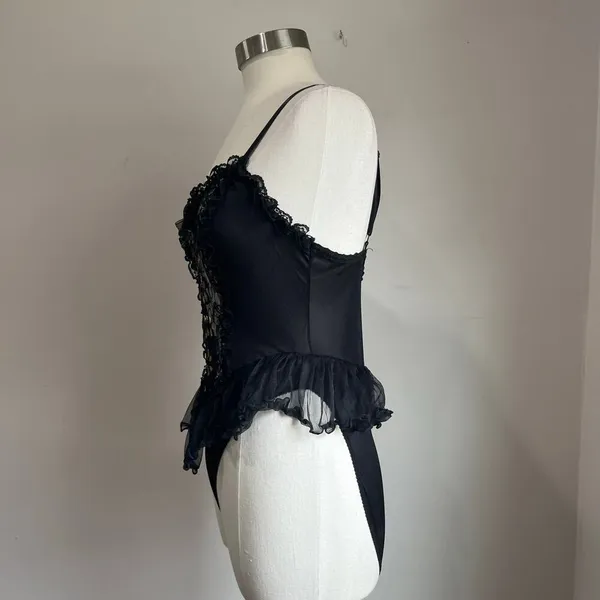 Midnight Hour 90s Vintage Dark Fairy Lace Black & Gold Bodysuit With Sheer Flouncy Tutu Size M - Image 5