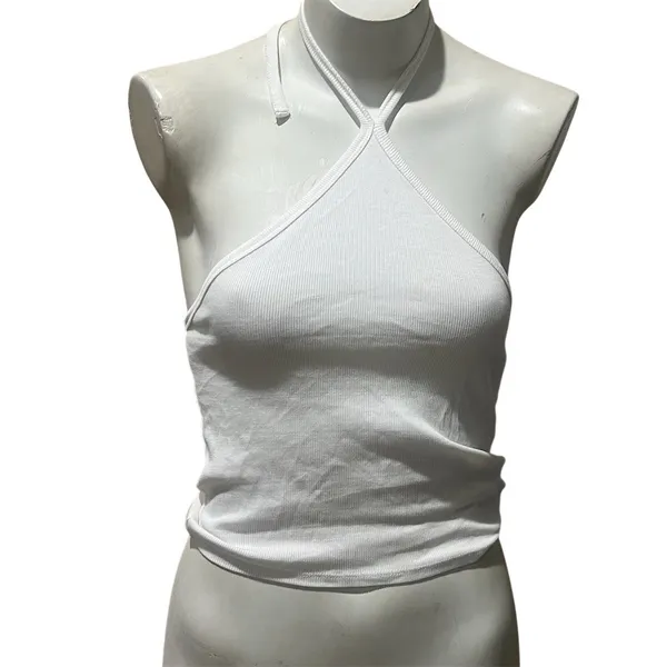 Madewell Tank Top Womens M White Ribbed Halter Neck Sleeveless Stretch - Image 2