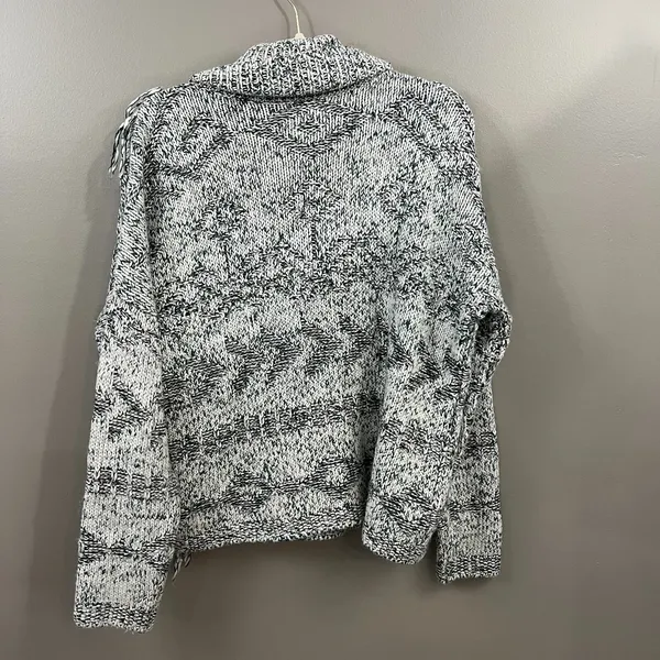 Lucky Brand Sweater Women's XL Green White Cowl Neck Aztec Fringe Wool Blend - Image 8