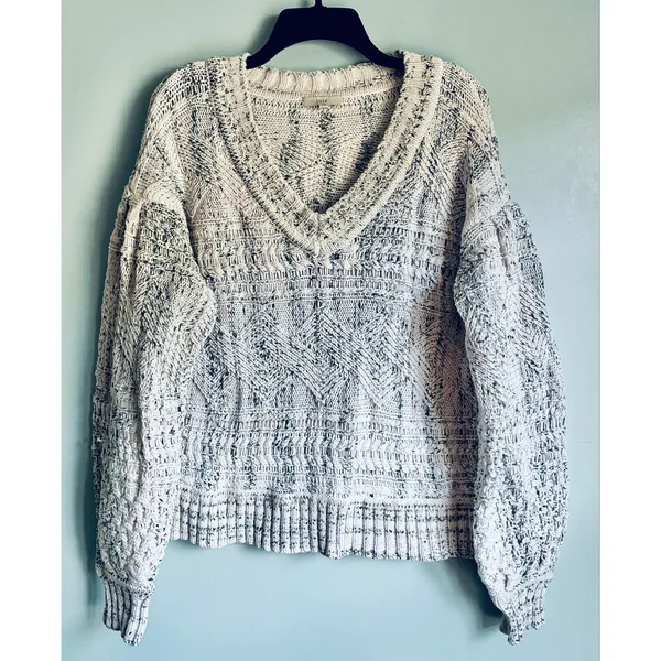 Joie Textured Chunky Knit V-Neck Sweater 100% Cotton Cozy Cottage Medium - Image 8