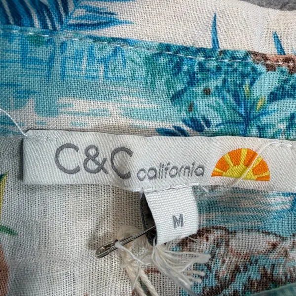 C&C California Women's Medium Tropical Button Up Shirt Linen Blend Short Sleeve - Image 4