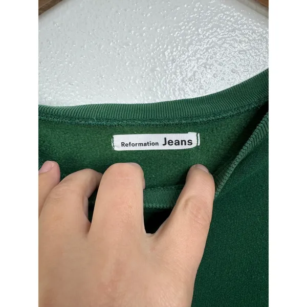 Reformation‎ Jeans Green Raglan Crewneck Sweatshirt Large Sustainable Pullover - Image 3