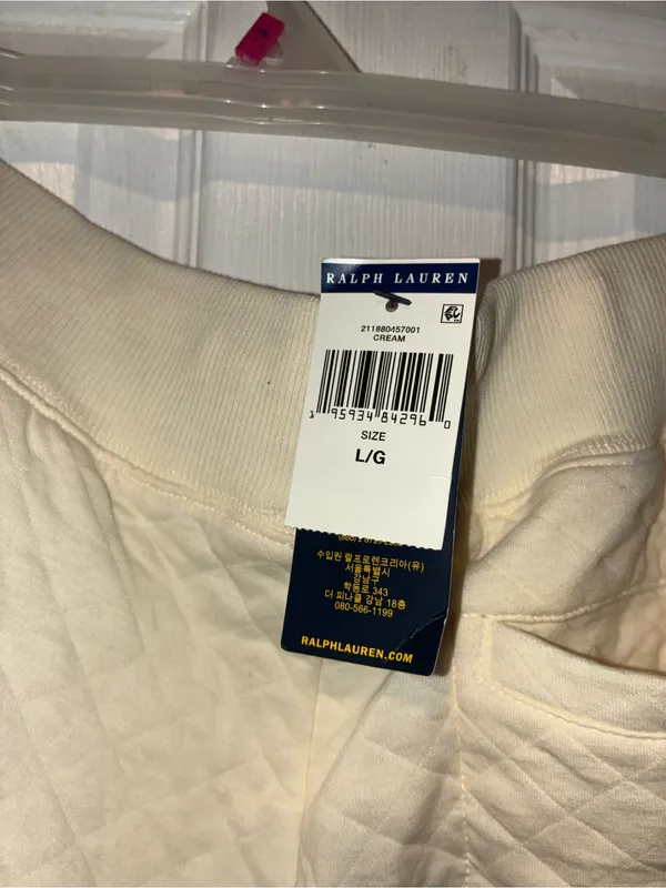 Polo Ralph Lauren Women large Cotton quilted Jacquard Clbhouse Cream Jogger Pan - Image 4