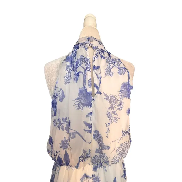 Lulus Float To‎ You White Blue Floral Halter Tiered Midi Dress Small Romantic - Image 7