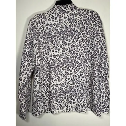 RACHEL ZOE Blazer‎ Large Grey Leopard Print Linen Blend Open Front Chic Career - Image 4