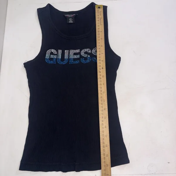 Vintage Y2K Guess Embellished Rhinestone Logo‎ Ribbed Tank Top Pink Size M - Image 7