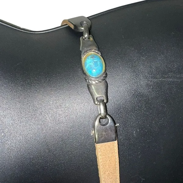 Elite Tan Faux Leather Skinny Chain Belt Turquoise Stone Western Boho Small‎ - Image 3