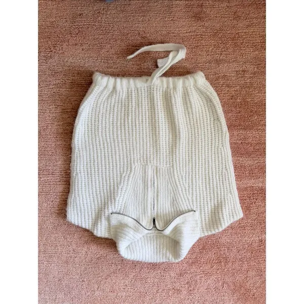 Bishop + Young Ivory Knit Sweater Vest Size S Half Zip Funnel Neck Drawstring He - Image 2