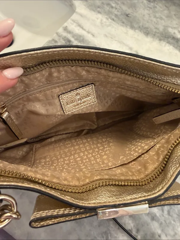 Kate Spade Primrose‎ Hill Leather Crossbody Shoulder Bow Bag Gold - Image 8