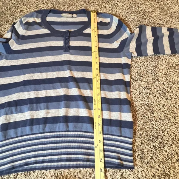 Croft & Barrow Womens Blue Striped Henley Cotton Knit Sweater Size‎ L RN 73277 - Image 5