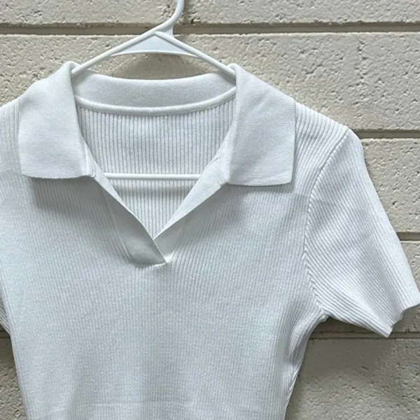 White Collared Ribbed Top size S - Image 7