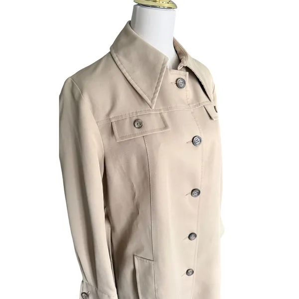 Vintage 70s Tan Beige Longline Belted‎ Trench Coat Duster Jacket Womens - Image 5