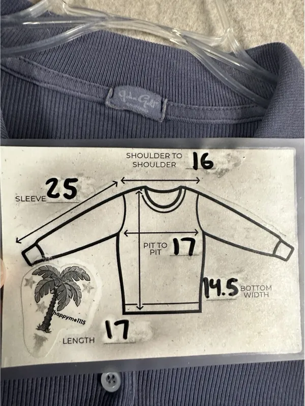 John Galt Ribbed Cropped Slate Blue Collard Button Down Long Sleeve Size Small - Image 5