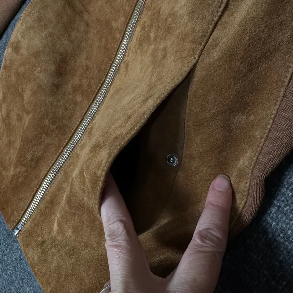 Soia & Kyo Brown Suede‎ Zip Jacket Ribbed Knit Slim Fit XS Chic Moto Minimalist - Image 10