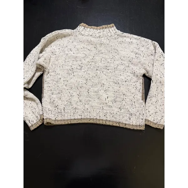 Vintage Accordeon Argyle Knit Sweater Cream Tan Speckled Mock Neck Size M - Image 5