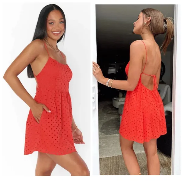 Show Me Your Mumu Out Of Town Mini Dress S Red Eyelet - Image 2