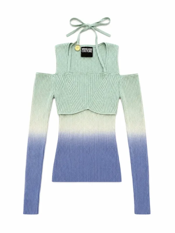 Versace Jeans Couture Cold Shoulder Ombré Rib Knit tie Top Women’s XS Designer - Image 4