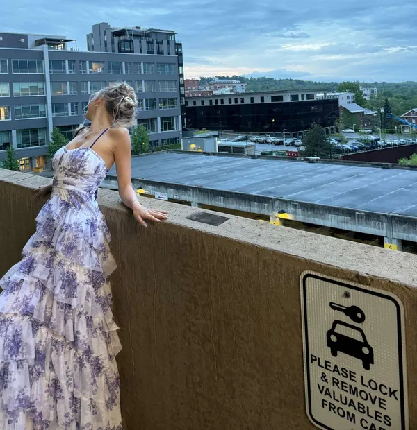 Macy's Purple and White ruffled Prom dress - Image 3