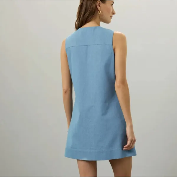 English Factory Denim Lace Up Mini Dress SMALL Shift Light Wash Western $110 - Image 2