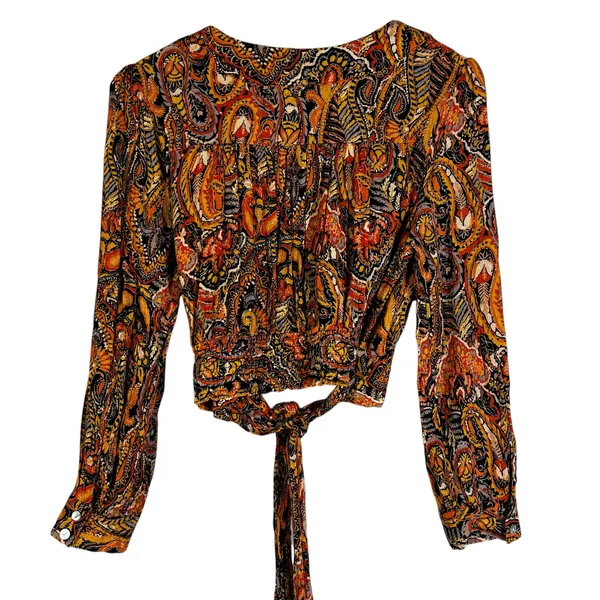 Rachel Roy Wrap Top Womens M Multicolor Paisley Tie Back Boho Festival Hippie - Image 3