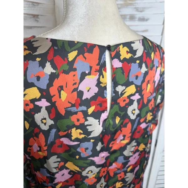 COMPANIA FANTASTICA Women's XL Satin Multicolor Floral Shift Dress Ruffle Hem - Image 10