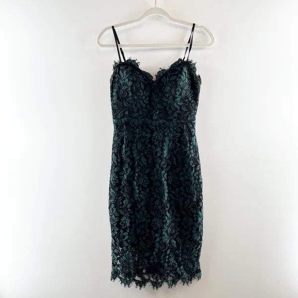 Eliza J Sweetheart Neckline Lace Mini Dress Green Black 2 - Image 2