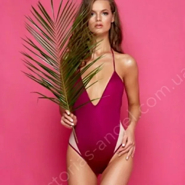 VS Pink One Piece Swimsuit Beach 1 S M L Plunge v6x - Image 5