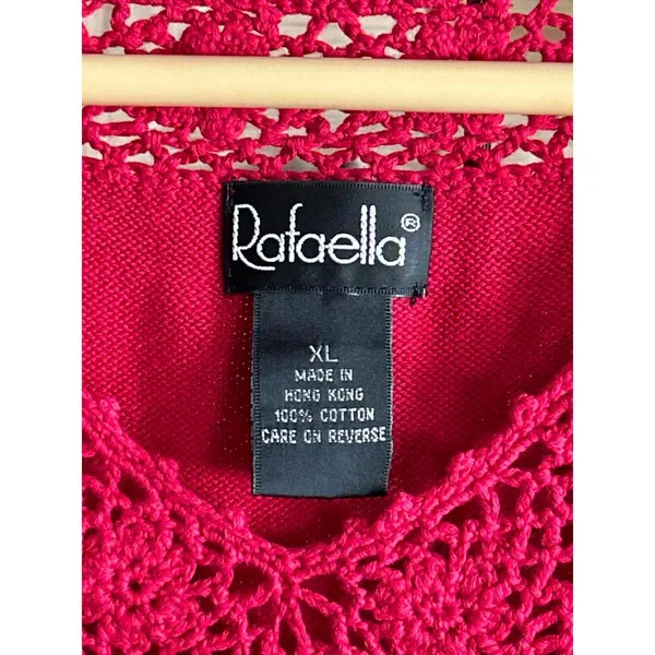NWT Rafaella Knit Top XL Red Crochet Neckline Sleeveless Boho - Image 4