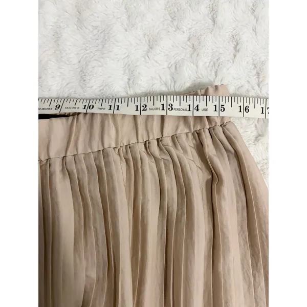 Express Beige Pleated High Rise Wide Leg Crop Pull On Elegant Chic Pants M - Image 8