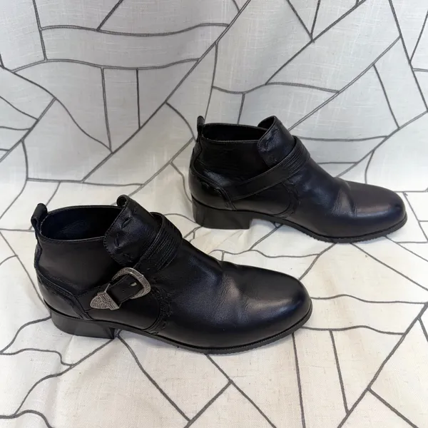 Roper Ankle Boots Womens Size 10 Black Leather Western Buckle‎ Strap Round - Image 2
