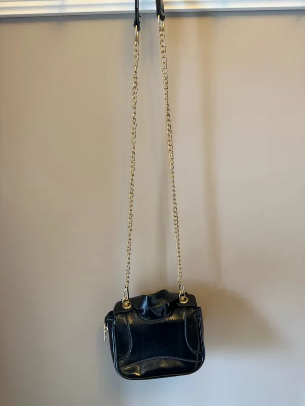 Black Mini Crossbody Bag with Gold Chain - Image 4