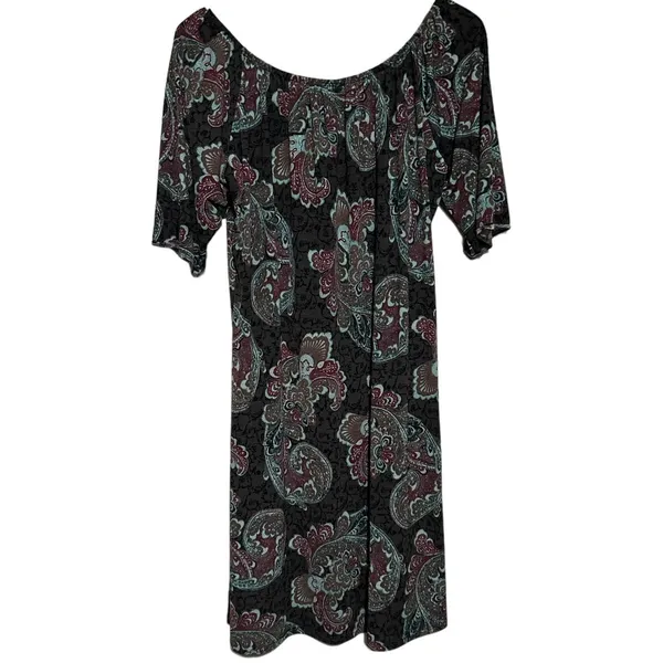 Paisley Grace‎ Women's Gray Burgundy Teal Paisley Short Sleeve Dress Size XL - Image 2