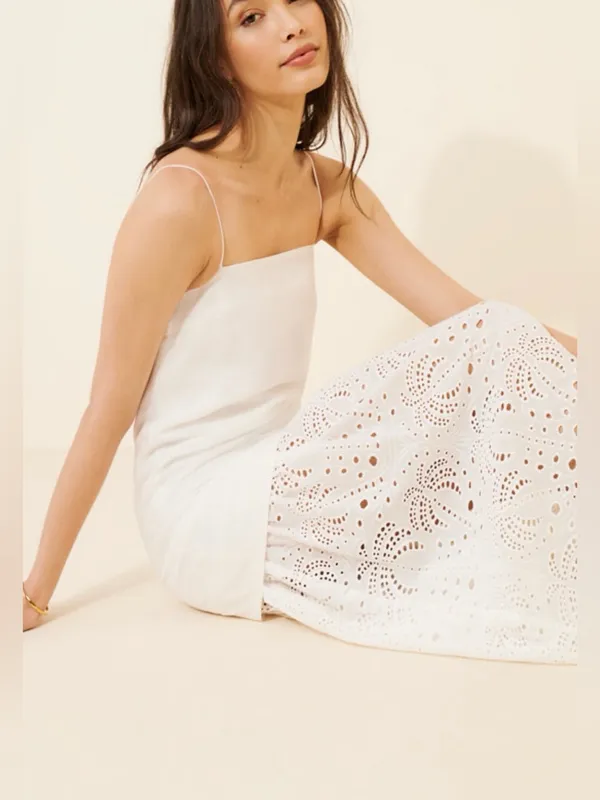 Mon Renn Agua Anglaise White Eyelet Lace Maxi Dress size Small $219 - Image 4