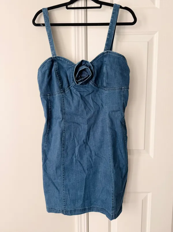 Anthropologie Porridge Rosette Denim Slim Mini Dress, Size XL - Image 6
