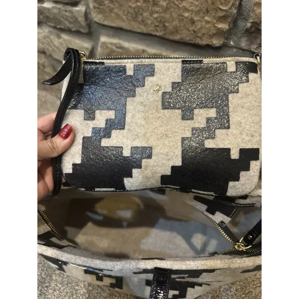 Kate Spade Telltale Twinkle‎ Tote Set Black Sparkle Cream Wool Houndstooth - Image 6